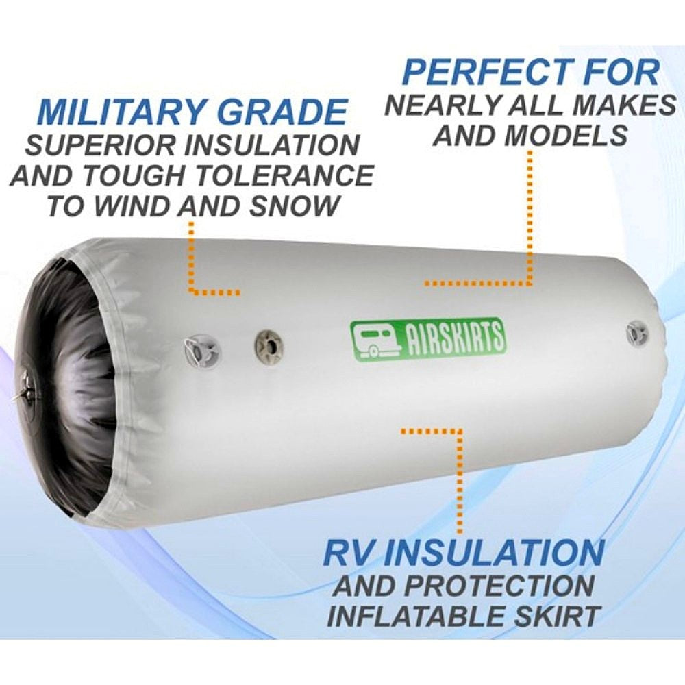 airskirts rv effective skirting setup for teardrop trailers informational image showing off the major benefits of the inflatable skirt kit tubing