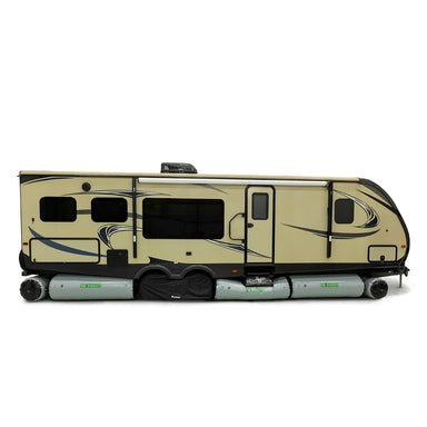 camper skirting kit airskirts image showing a trailer with all of the tubes inflated and placed underneath side view