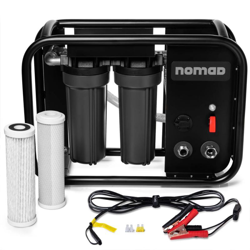 Clearsource Nomad RV water filter system front view with filters and cables