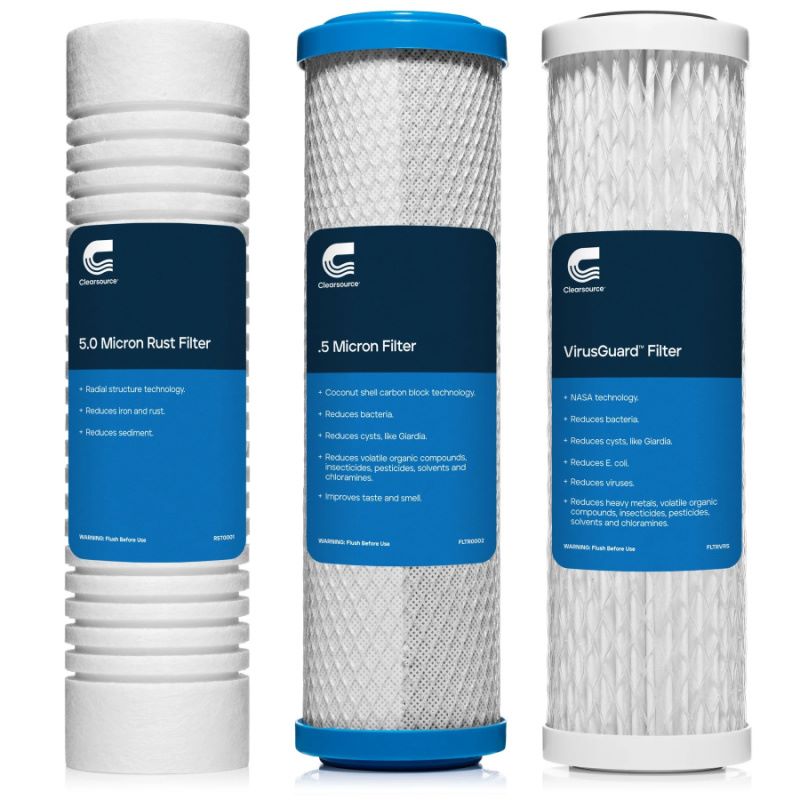 Clearsource Ultra replacement filters all three different filter types placed side by side front view