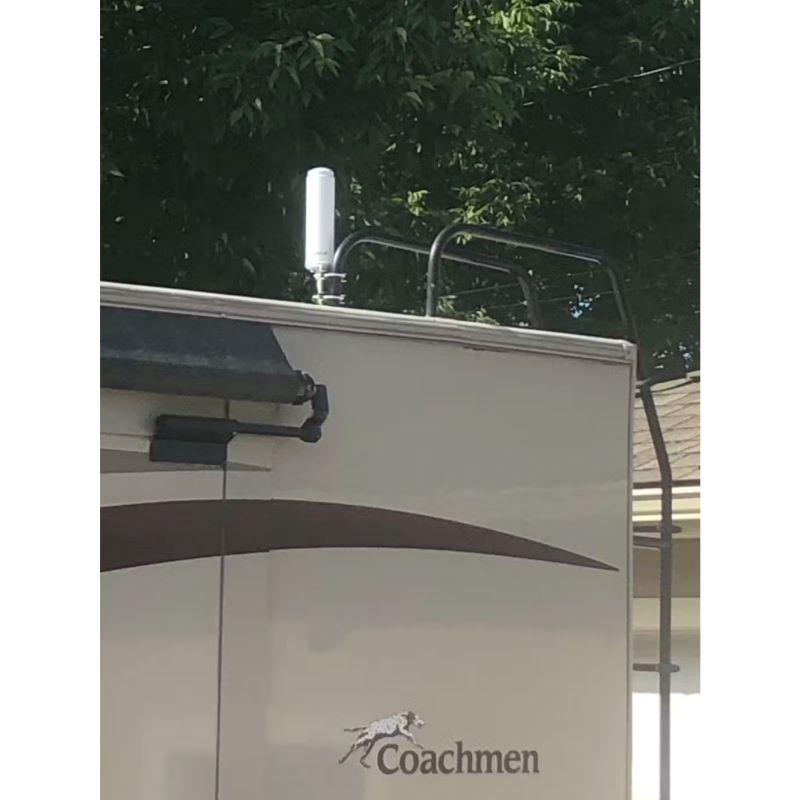 SureCall Fusion 2 Go exterior omni antenna lifestyle photo showing what the exterior antenna will look like installed on the top of an RV