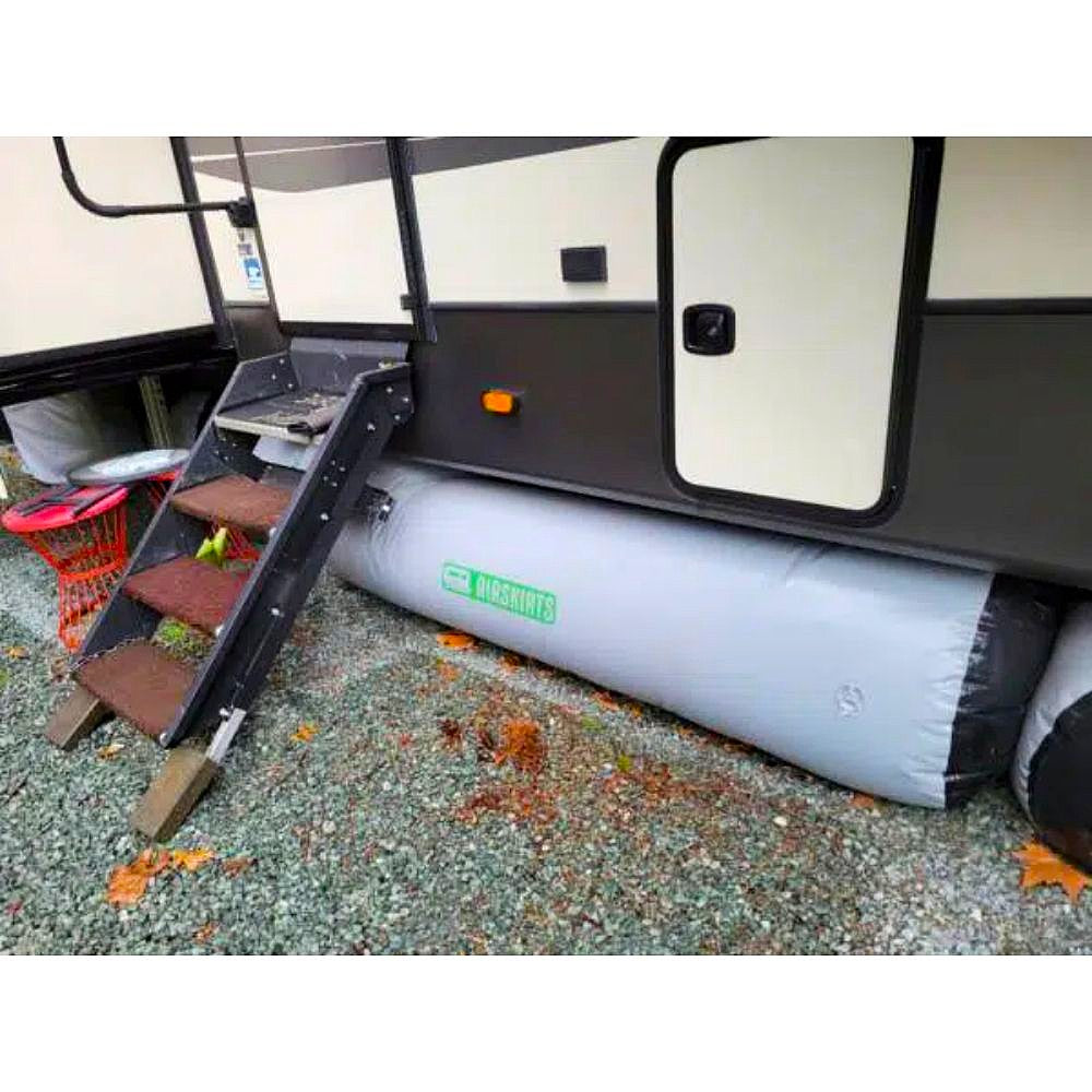 airskirts for fifth wheel small inflatable skirting kit tubes placed under the stairs of rv for better insulation