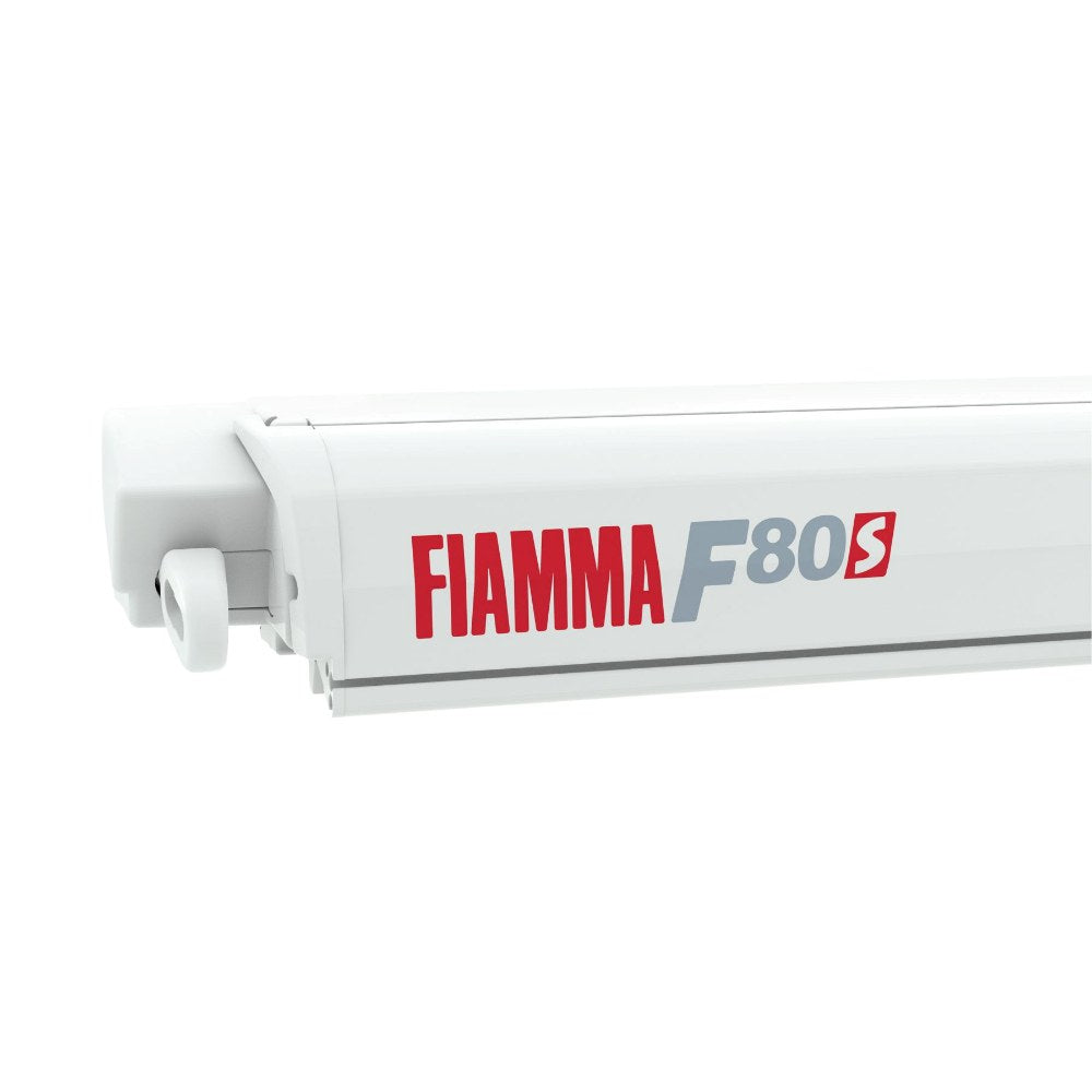 Fiamma Awning F80 Polar White RV casing closeup image front view