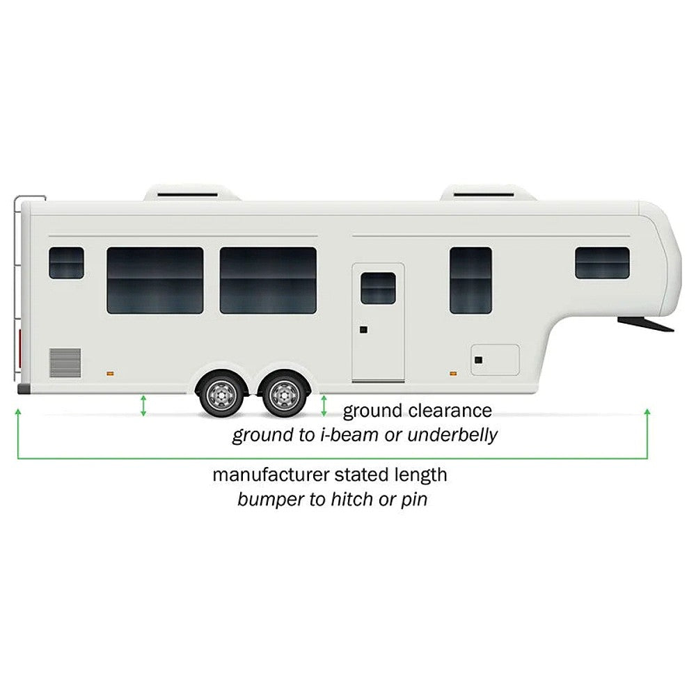 inflatable rv skirting airskirts small kit instructional image showing how to measure the rv from bumper to hitch or pin and ground clearance for proper fit