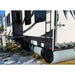 rv air skirts small inflatable skirting kit keystone trailer on grass and snow daytime with tubes placed underneath back corner for better insulation