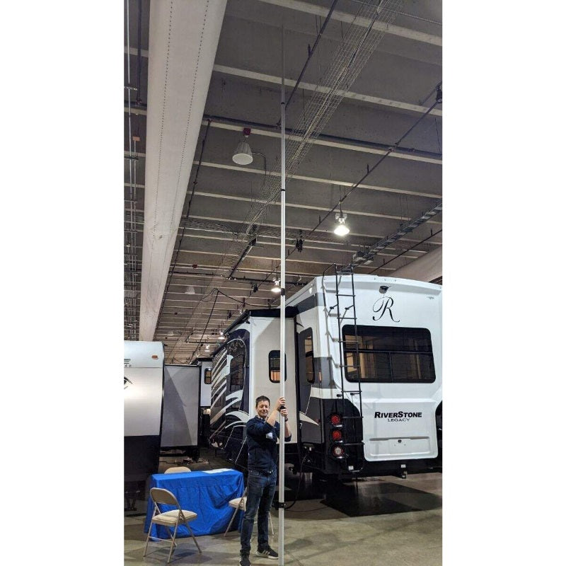 weBoost Destination RV Lifestyle Photo showing what the 25 Foot Telescoping Pole looks like when it is fully extended